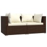 3-tlg. Garten-Lounge-Set mit Kissen Braun Poly Rattan