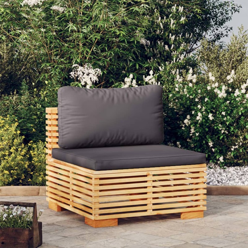 Garten-Mittelsofa mit Dunkelgrauen Kissen Massivholz Teak