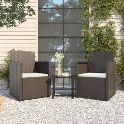 3-tlg. Garten-Sofagarnitur mit Kissen Schwarz Poly Rattan