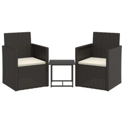 3-tlg. Garten-Sofagarnitur mit Kissen Schwarz Poly Rattan