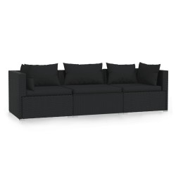 3-Sitzer-Sofa mit Kissen Schwarz Poly Rattan