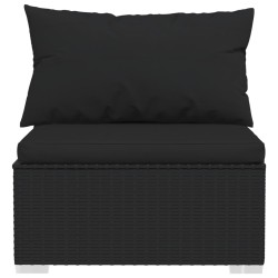 3-Sitzer-Sofa mit Kissen Schwarz Poly Rattan