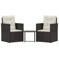 3-tlg. Garten-Lounge-Set mit Kissen Poly Rattan Schwarz