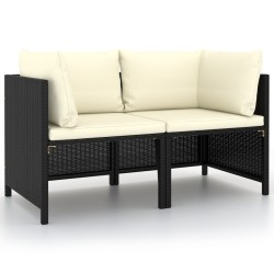 2-Sitzer-Gartensofa mit Kissen Schwarz Poly Rattan