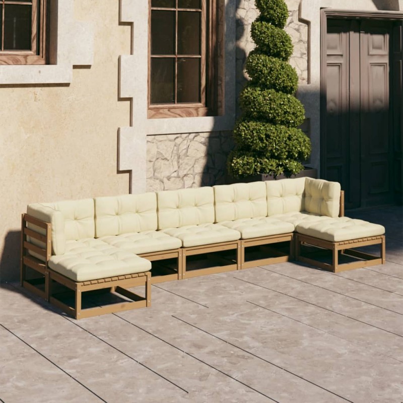 7-tlg Garten-Lounge-Set mit Kissen Honigbraun Massivholz Kiefer