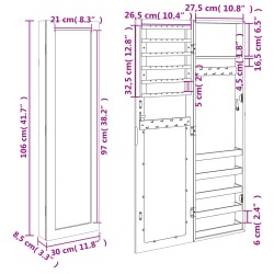 Schmuckschrank mit Spiegel Wandmontage Weiß 30x8,5x106 cm