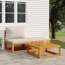 3-tlg. Garten-Lounge-Set mit Kissen Massivholz Akazie