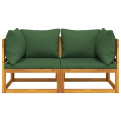 Modular-Ecksofas 2 Stk. mit Grünen Kissen Massivholz Akazie