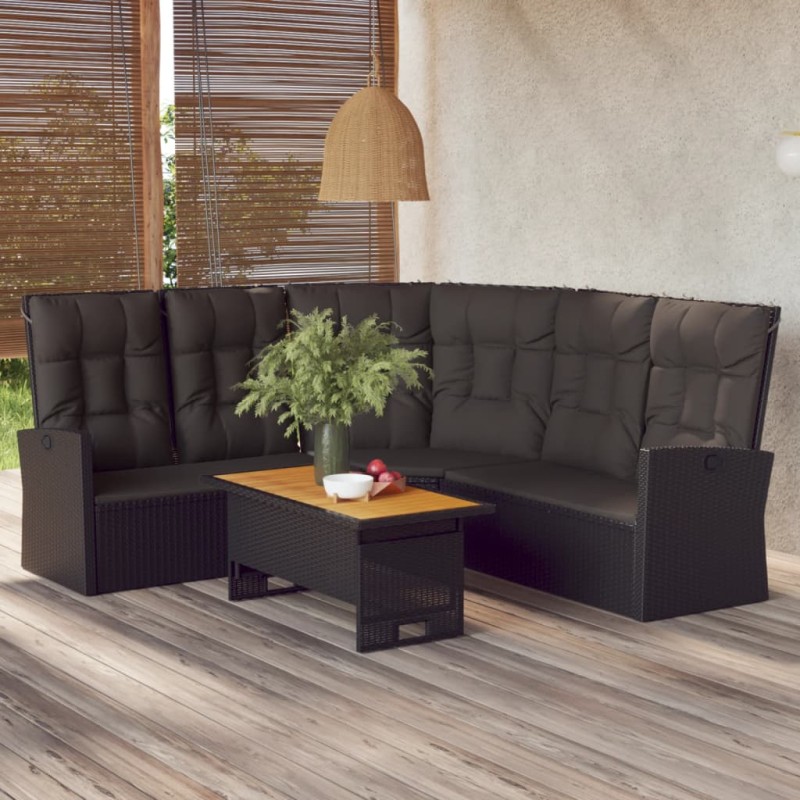 2-tlg. Garten-Lounge-Set mit Kissen Schwarz Poly Rattan