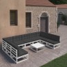 10-tlg. Garten-Lounge-Set mit Kissen Weiß Massivholz Kiefer