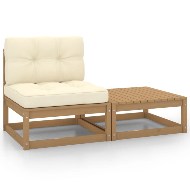 2-tlg. Garten-Lounge-Set Kissen Honigbraun Massivholz Kiefer