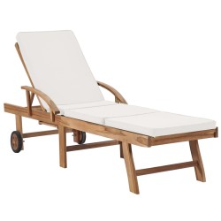 Sonnenliegen mit Auflagen 2 Stk. Massivholz Teak Creme