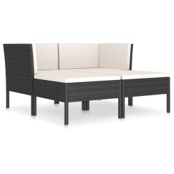 4-tlg. Garten-Lounge-Set mit Auflagen Poly Rattan Schwarz