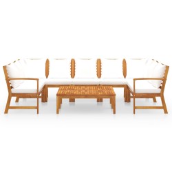 9-tlg. Garten-Lounge-Set mit Auflagen Creme Massivholz Akazie