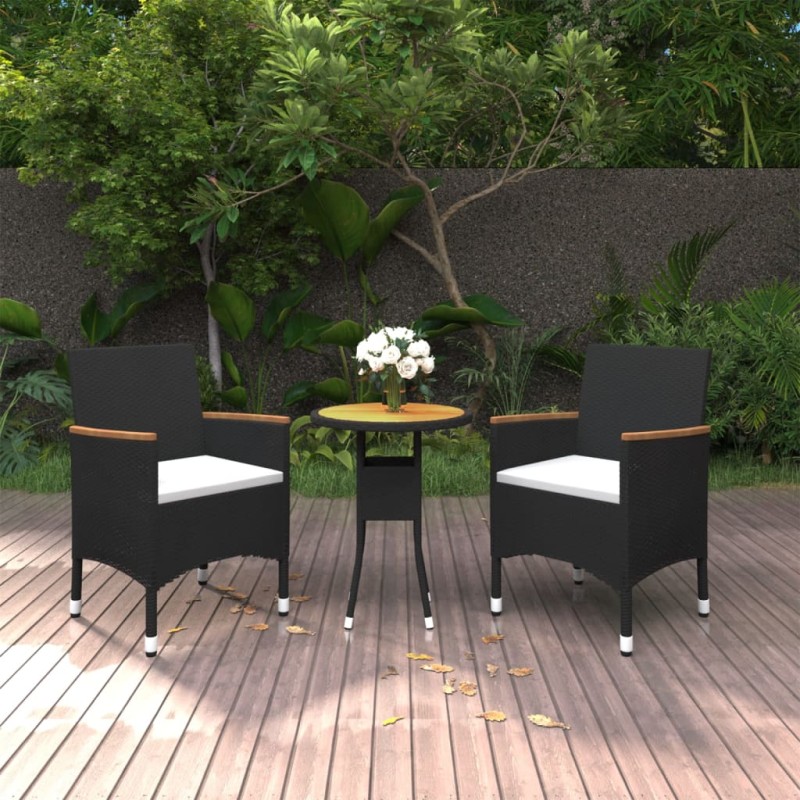 3-tlg. Garten-Essgruppe Poly Rattan Schwarz