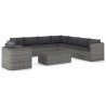 9-tlg. Garten-Lounge-Set mit Kissen Poly Rattan Grau