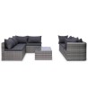 9-tlg. Garten-Lounge-Set mit Kissen Poly Rattan Grau