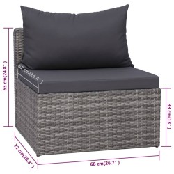 9-tlg. Garten-Lounge-Set mit Kissen Poly Rattan Grau