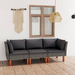 3-Sitzer-Gartensofa mit Kissen Grau Poly Rattan