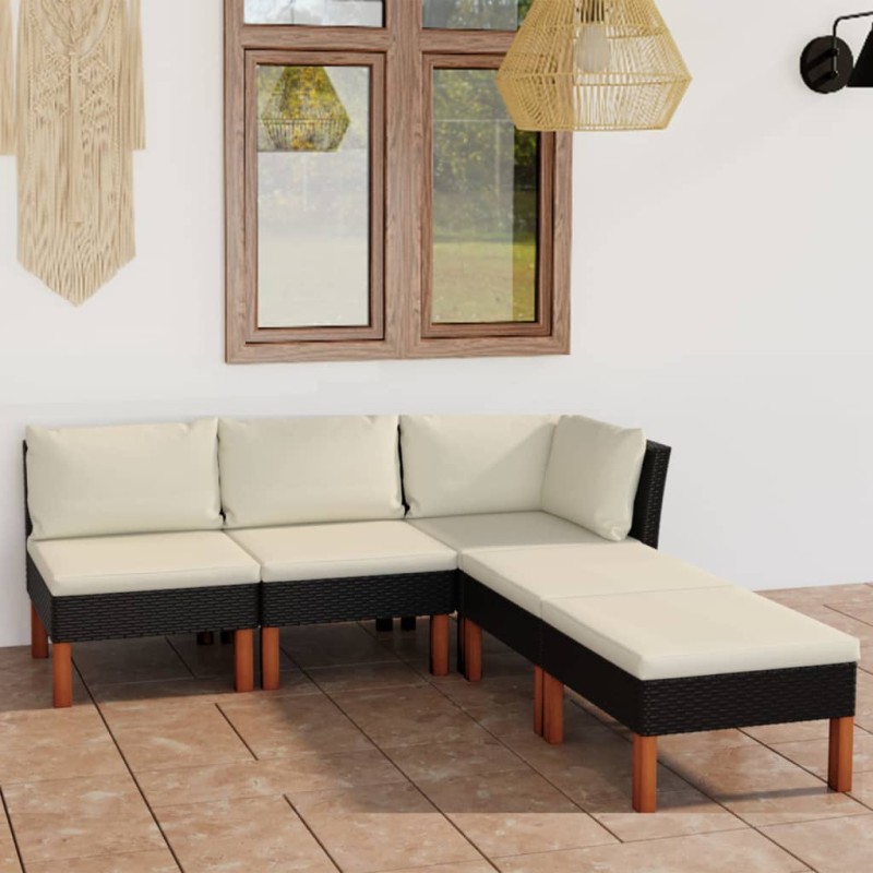 5-tlg. Garten-Lounge-Set mit Kissen Poly Rattan Schwarz