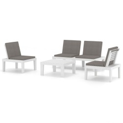 4-tlg. Garten-Lounge-Set mit Kissen Kunststoff Weiß