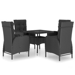 5-tlg. Garten-Essgruppe Poly Rattan und Glas Schwarz