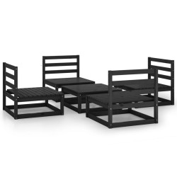 5-tlg. Garten-Lounge-Set Schwarz Massivholz Kiefer