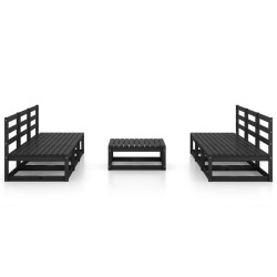 7-tlg. Garten-Lounge-Set Schwarz Massivholz Kiefer