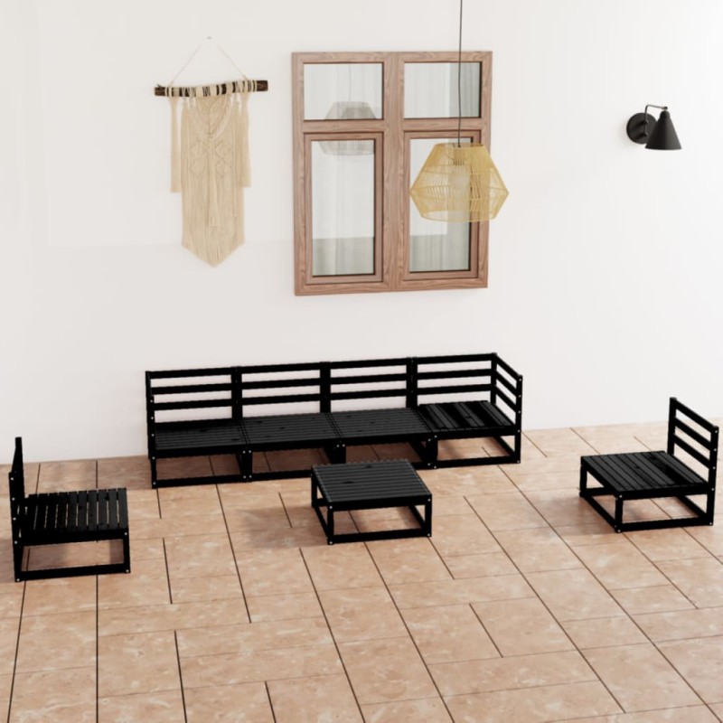 7-tlg. Garten-Lounge-Set Schwarz Massivholz Kiefer