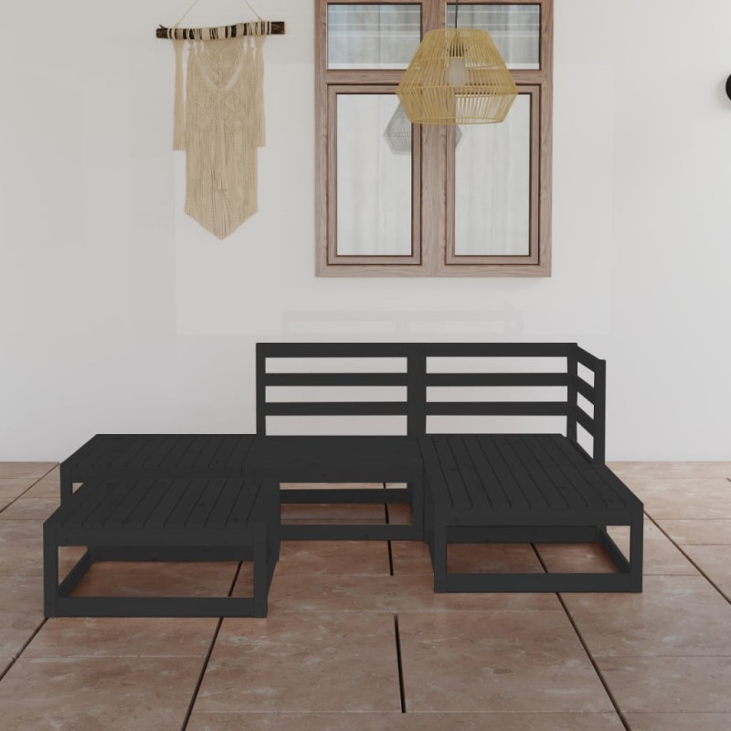 5-tlg. Garten-Lounge-Set Schwarz Massivholz Kiefer