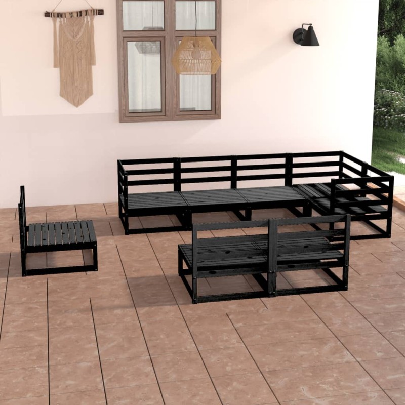 8-tlg. Garten-Lounge-Set Schwarz Massivholz Kiefer