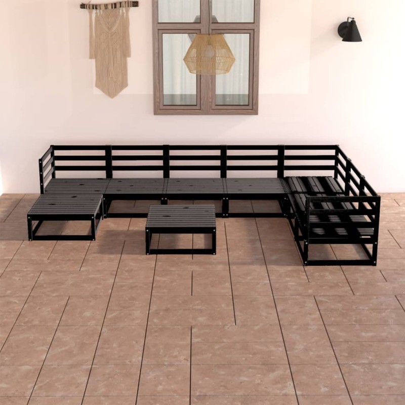 8-tlg. Garten-Lounge-Set Schwarz Massivholz Kiefer