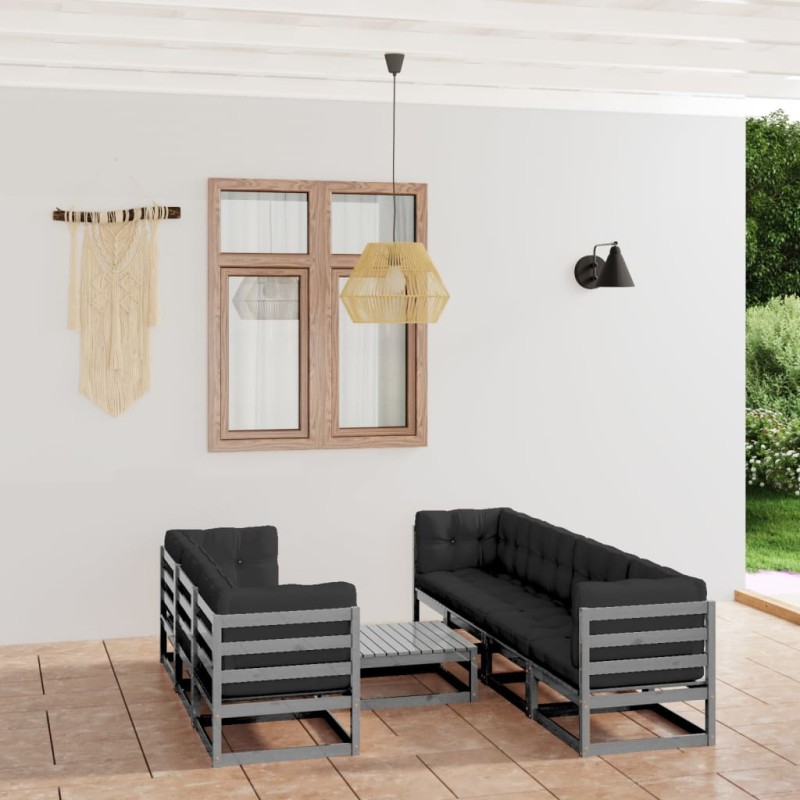 8-tlg. Garten-Lounge-Set mit Kissen Kiefer Massivholz