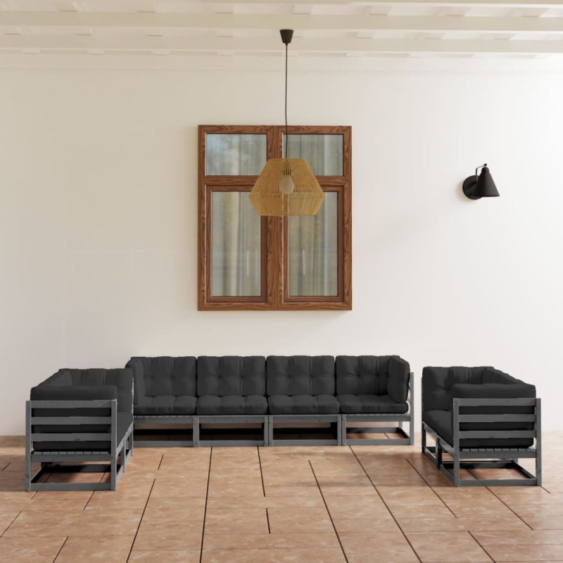 8-tlg. Garten-Lounge-Set mit Kissen Kiefer Massivholz