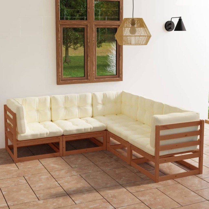 5-tlg. Garten-Lounge-Set mit Kissen Kiefer Massivholz