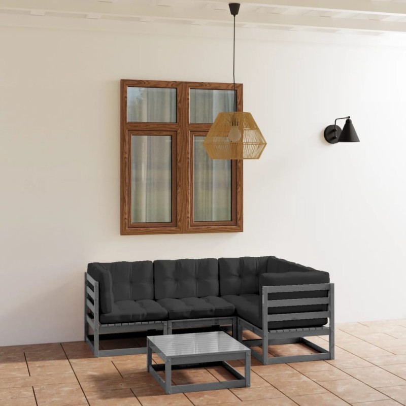 5-tlg. Garten-Lounge-Set mit Kissen Kiefer Massivholz