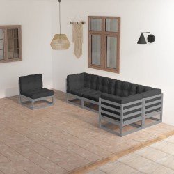 6-tlg. Garten-Lounge-Set mit Kissen Kiefer Massivholz