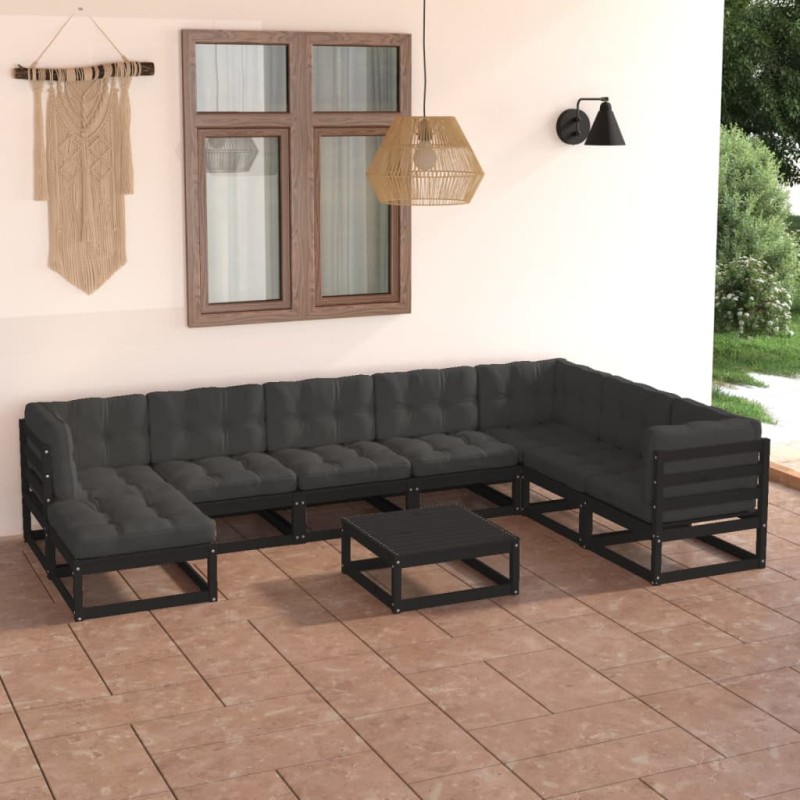 9-tlg. Garten-Lounge-Set mit Kissen Massivholz Kiefer