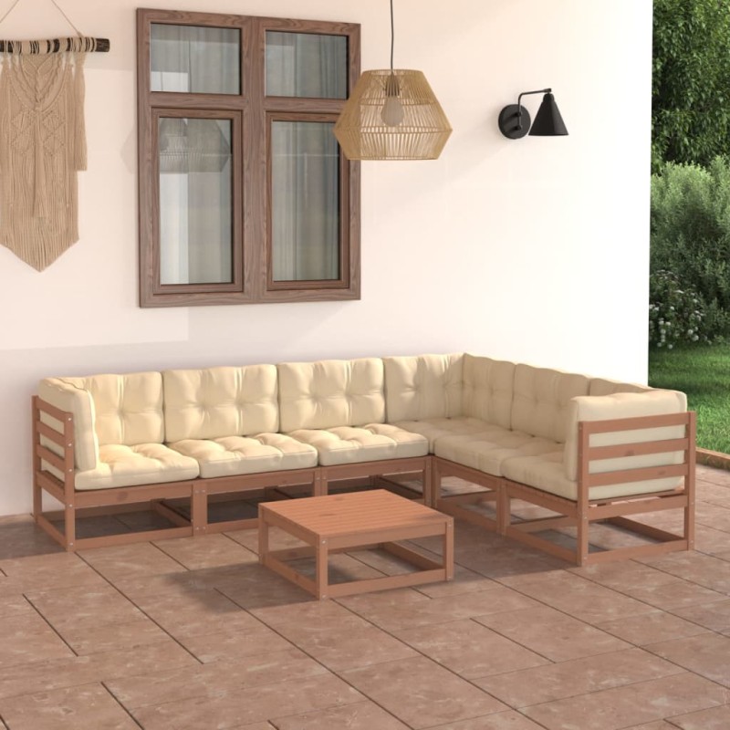 7-tlg Garten-Lounge-Set mit Kissen Honigbraun Massivholz Kiefer