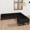 9-tlg. Garten-Lounge-Set mit Kissen Schwarz Massivholz Kiefer