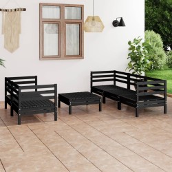 6-tlg. Garten-Lounge-Set Schwarz Massivholz Kiefer