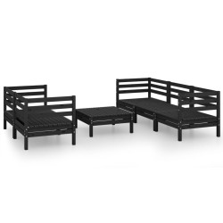 6-tlg. Garten-Lounge-Set Schwarz Massivholz Kiefer