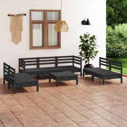 8-tlg. Garten-Lounge-Set Schwarz Massivholz Kiefer