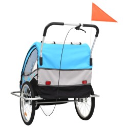 2-in-1 Fahrradanhänger und Kinderwagen Blau und Grau