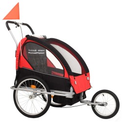 2-in-1 Fahrradanhänger und Kinderwagen Schwarz und Rot