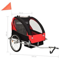 2-in-1 Fahrradanhänger und Kinderwagen Schwarz und Rot