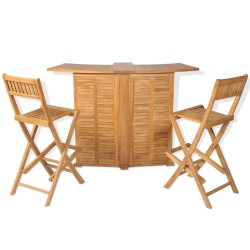 3-tlg. Bistro-Set mit Klappstühlen Massivholz Teak