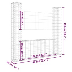 Gabionenkorb U-Form mit 2 Säulen Eisen 140x20x150 cm