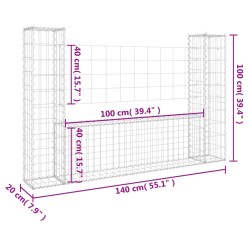 Gabionenkorb U-Form mit 2 Säulen Eisen 140x20x100 cm