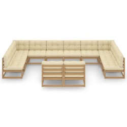 12-tlg. Garten-Lounge-Set mit Kissen Honigbraun Massivholz